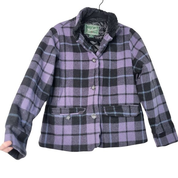WOOLRICH 80% Wool Woolen Mills Deep Purple Plaid Women's Jacket Size M - Picture 1 of 13